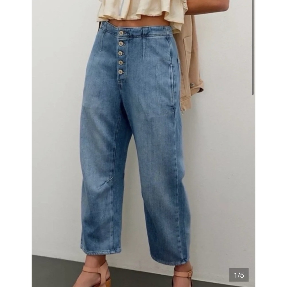 Free People NEW Womens 28 We The Free Osaka Mid Rise Barrel Jeans Blue